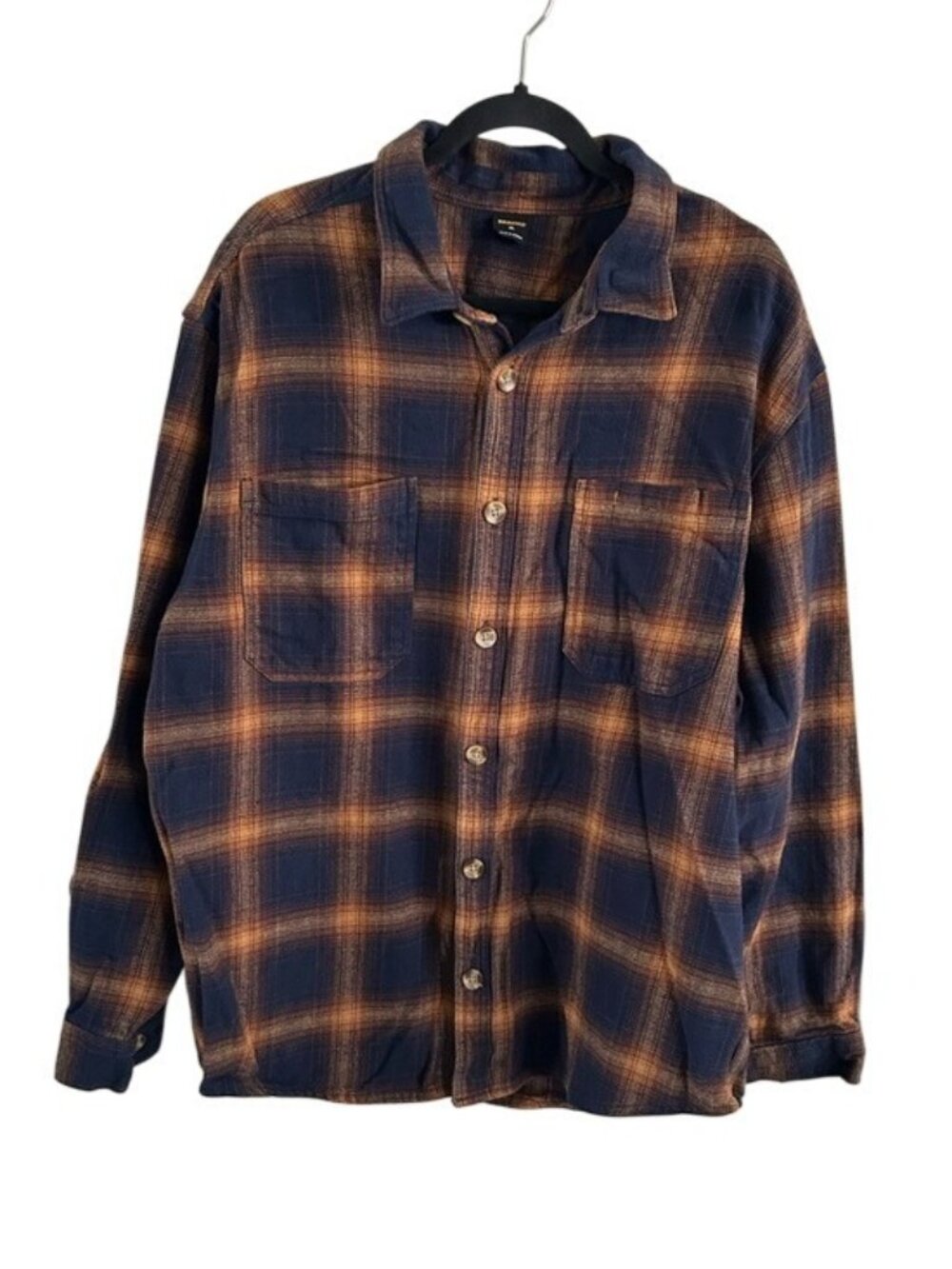 Brahma Thick Flannel Navy and Rust Plaid Button-Down Collared Shirt Sz XL Men’s
